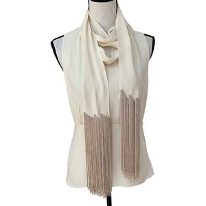 Derek Lam  beige silk blouse with long fringed scarf size 6.